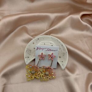 Betsey Johnson Pink and Gold Flower Earrings